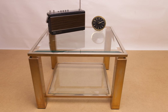 Image 1 of Quadratischer Beistelltisch aus 23-karätig vergoldetem Glas von Belgochrom mit zwei Ebenen