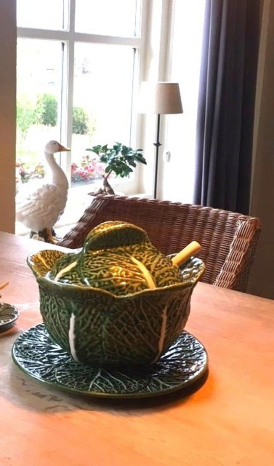Image 1 of Terrine - Green cabbage 3-piece Portuguese earthenware