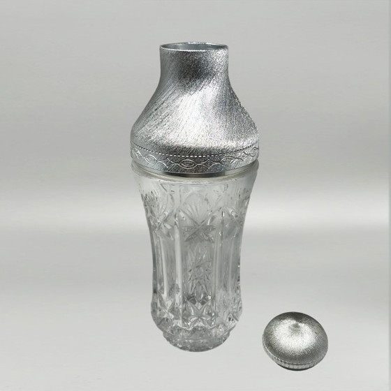 Image 1 of Italienisches Cocktailset aus geschliffenem Kristall und gebürstetem Metall im Stil der 1960er Jahre von Arir