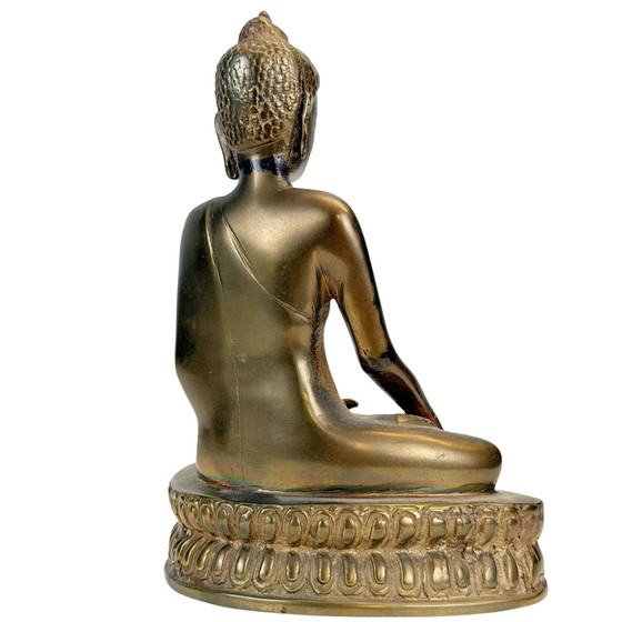 Antieke 19e-eeuwse Tibetaanse handgemaakte zittende Boeddha met significante patina – Beeldhouwkunst, Bronze (photo 6 of 11)