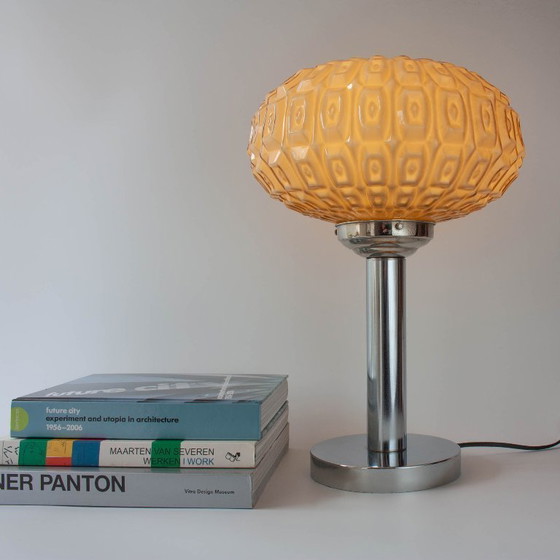 Image 1 of 1940s Portuguese Art Deco Table Lamp with Gray Opaline Shade