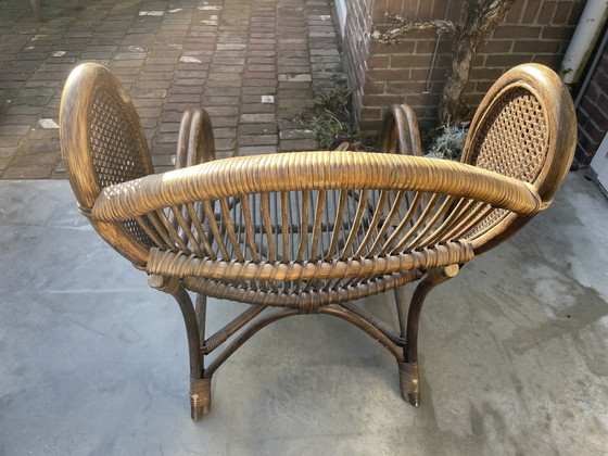 Image 1 of Vintage rotan en wicker bergère oorfauteuil Gio Ponti stijl