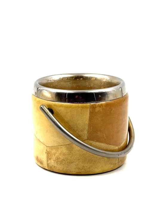 Image 1 of Mid-Century Cream Parchment Ice Bucket, Aldo Tura Italy 1950s
