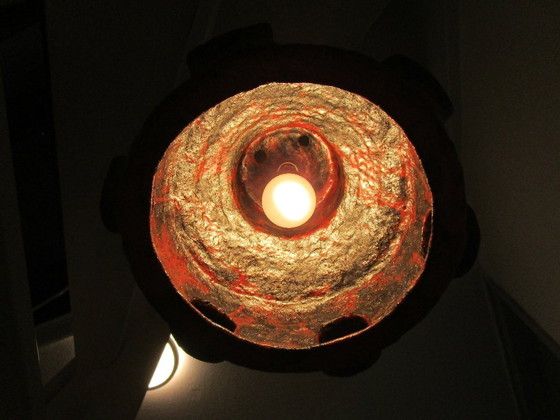 Image 1 of Brutalist Pendant Lamp, Hallway Lamp, Bar Lamp, Red Ceramic Vintage