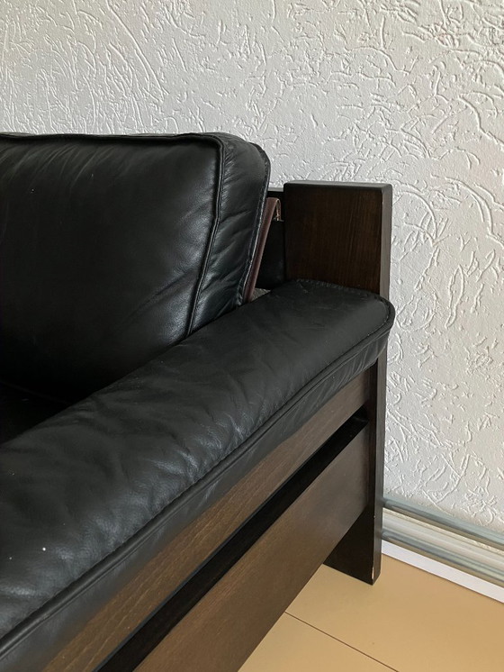 Image 1 of Leolux - Sofá de dos plazas de cuero negro modelo 757, Harry de Groot