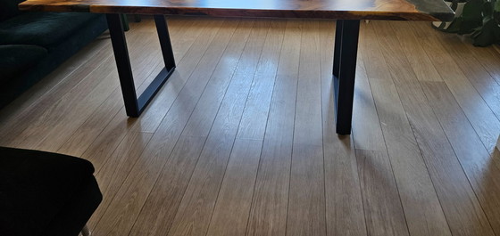 Image 1 of Rain tree wood epoxy river dining table grey/silver 