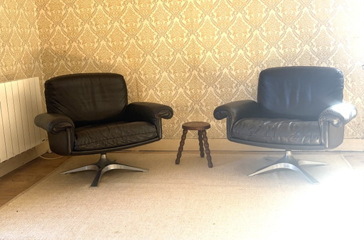 Paire de 2 fauteuils lounge De Sede DS31 en cuir marron