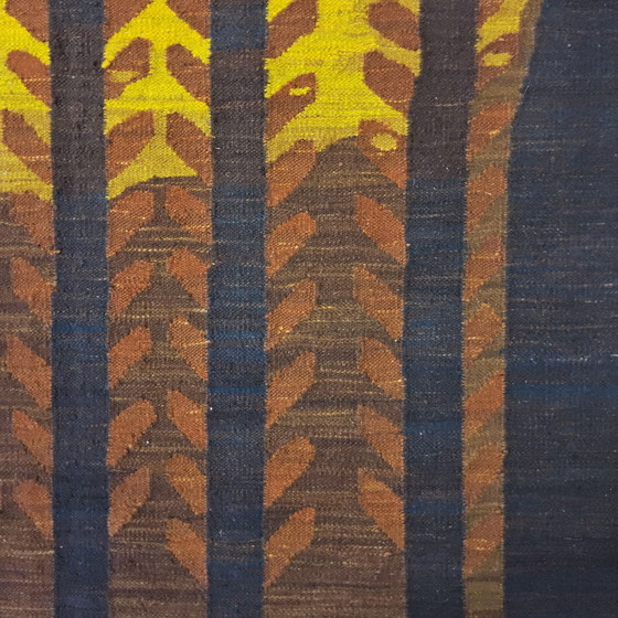 Image 1 of Vintage wollen Design Kilim Tapijt Maria Janowska (Zachód) zonsondergang (Poolse kunst)