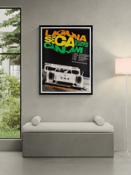 Image 1 of Laguna Seca Can Am – 1972 – Original Vintage Porsche Poster by Erich Strenger – Mid-Century Modern – 102x76 cm 