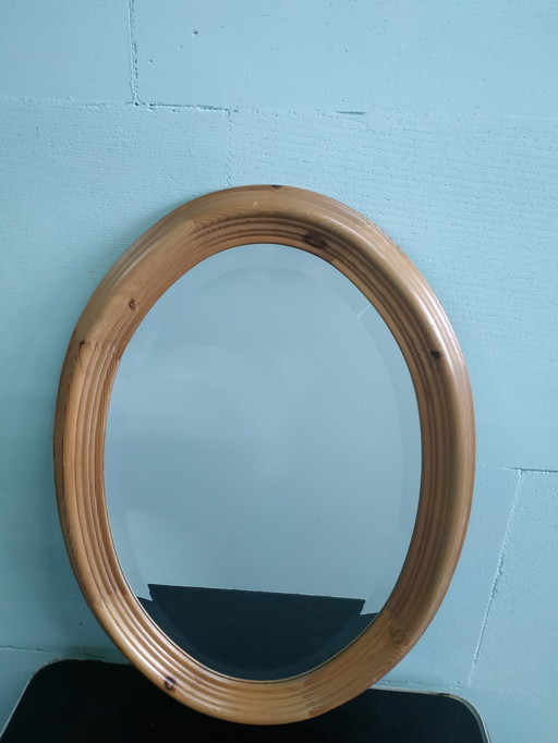 Vintage Oval Oak Faceted Mirror