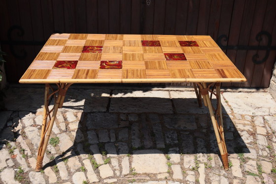 Image 1 of Table à manger rotin & céramique par Audoux Minet