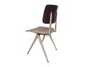 Galvanitas - S16 - Industrial School Chair Cement Gray (RAL7033) / Brown Back and Seat - 60's