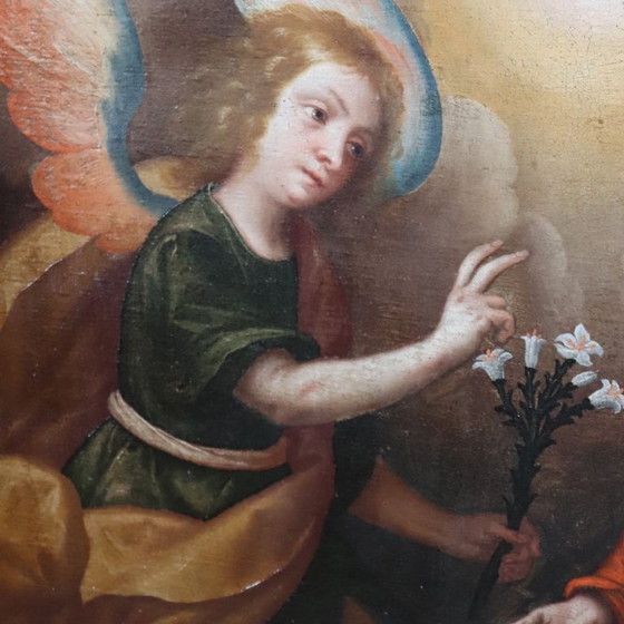 Image 1 of La Anunciación, Italia, siglo XVII, pintura al óleo antigua sobre lienzo.
