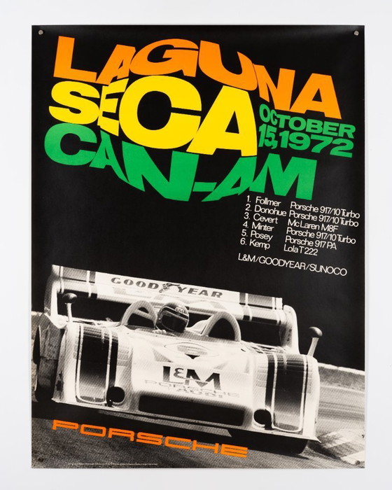 Image 1 of Laguna Seca Can Am – 1972 – Original Vintage Porsche Poster by Erich Strenger – Mid-Century Modern – 102x76 cm 