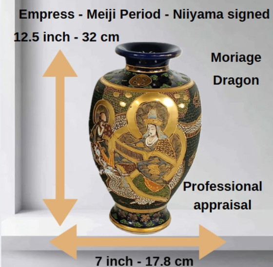 Image 1 of Paar Satsuma Meiji-Vasen, signiert Niiyama, 32 cm - mit offiziellem Wertgutachten.