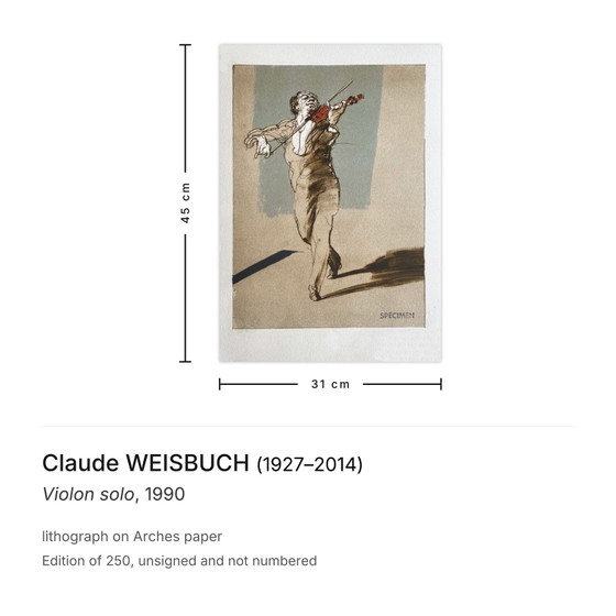 Image 1 of Claude WEISBUCH Violon sololithografie 1990