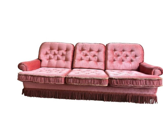 Image 1 of Divano/poltrona vintage color rosa antico con frange