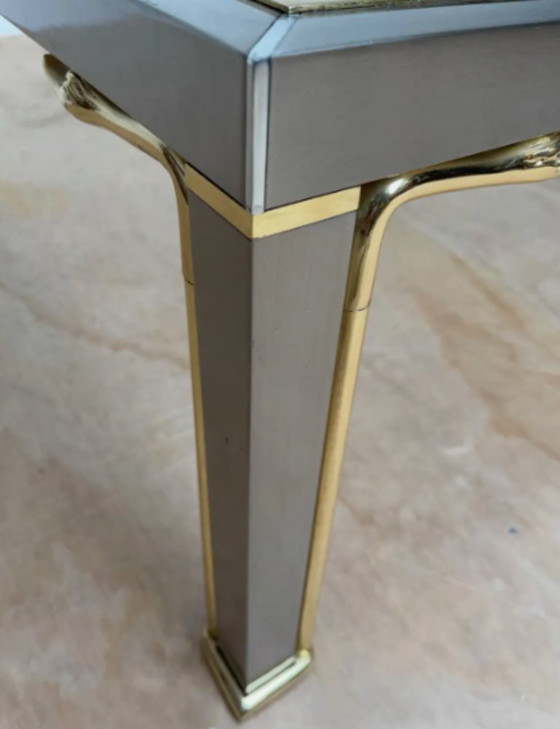 Tavolino da caffè Hollywood Regency con teste di cigno, Tavolini da caffè, Metallo, Vetro, Argentato (foto 7 di 7)