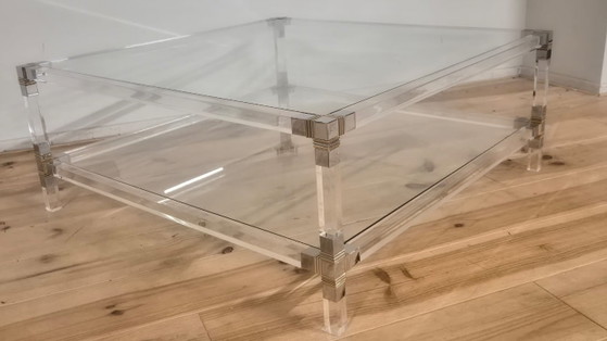 Vintage Coffeetable, Plexiglas Met 2 Glazen Leggers '80's – Salontafels (photo 11 of 15)