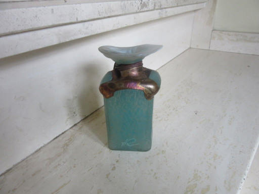 Raku? Knospenvase signiert Studio Pottery Art Glas/Metall