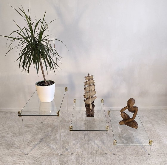 Image 1 of Charles Hollis Jones – Tables d’appoint & étagère modulable design verre et laiton 