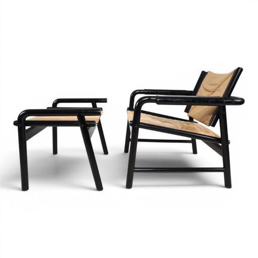 WK Möbel leren fauteuil met voetenbank – toegeschreven aan Hans Eichenberger, 1970
