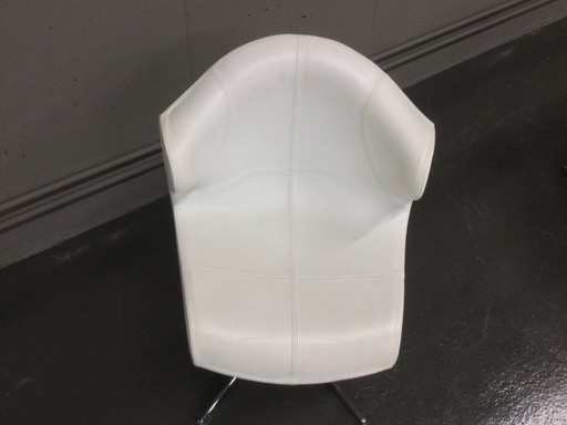 2x Lignet Roset bridge chair Alster leather swivel chair armchair white