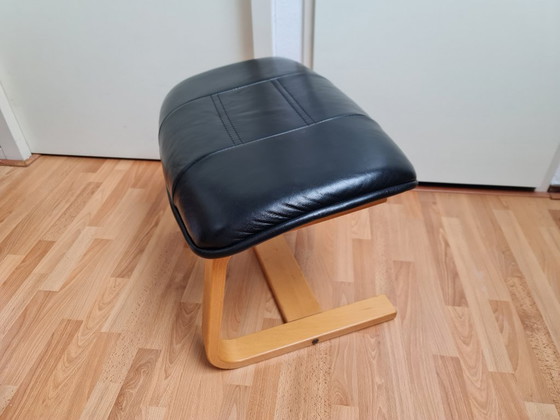 Image 1 of Hocker Poef Voetenbank Leer Vintage Scandinavisch Design