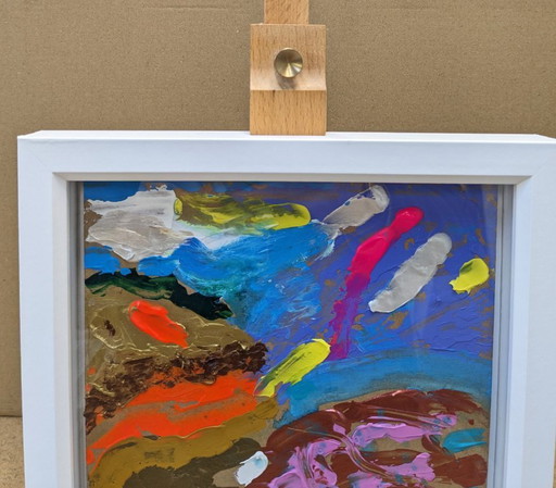Jurassic Metallic Abstract Seascape Painting Nigel Waters Original Signé Encadré