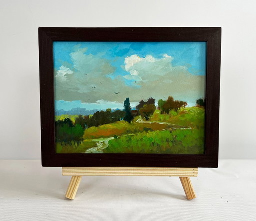 Original Oil Painting Summer Forest Landscape A path through summer meadows