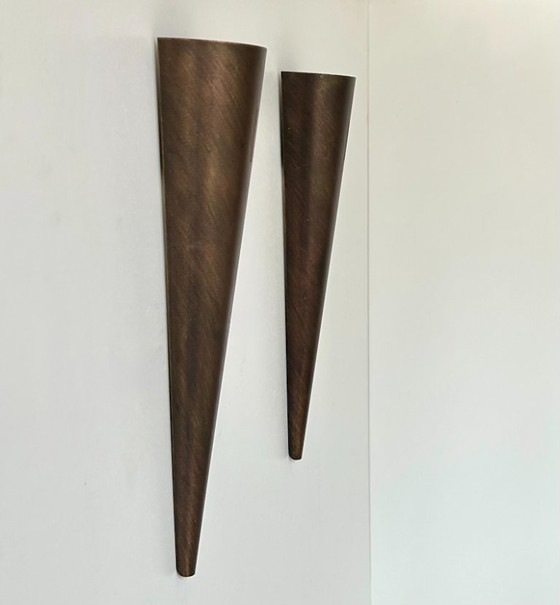 Image 1 of Pair of vintage sconces, brown patinated metal, France, 1970