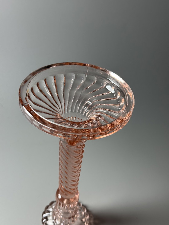 Image 1 of Pair of Art Deco Pink Glass Candlesticks — Pavillons, Belgium, 1920–30s