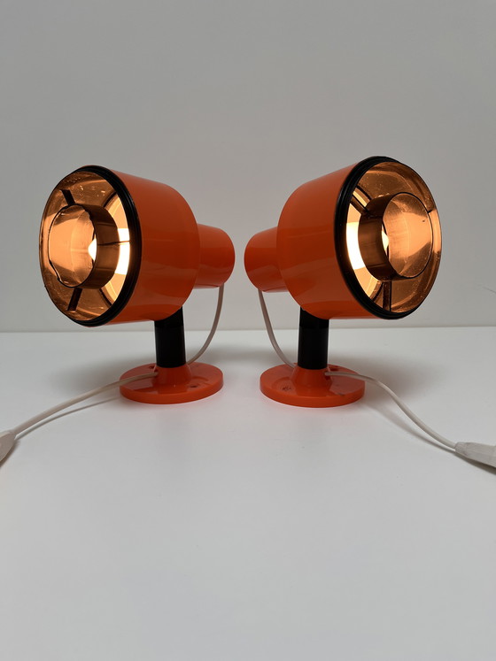 Image 1 of Set of vintage Swedish ‘Space Age’ spotlights in vibrant orange