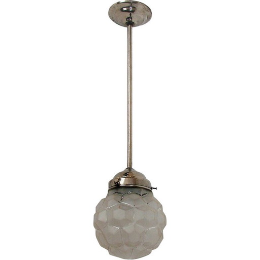 Colgante vintage de metal de latón y vidrio, 1930