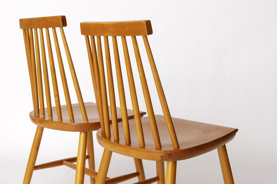 Image 1 of Paar Yngve Ekström "Pinocchio" Esszimmerstühle - Schwedisches Buchenholz, 1960er Jahre Vintage Skandinavisches Design