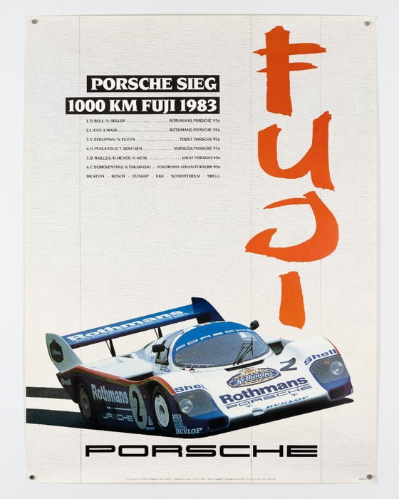 Image 1 of 1000 km Fuji – 1983 – Poster originale vintage Porsche di Gruppe C – Vintage Motorsport – 102x76 cm