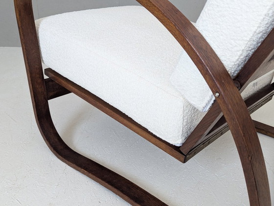 Image 1 of Jindřich Halabala Poltrona da salotto regolabile H 70 in bouclé crema, anni '30