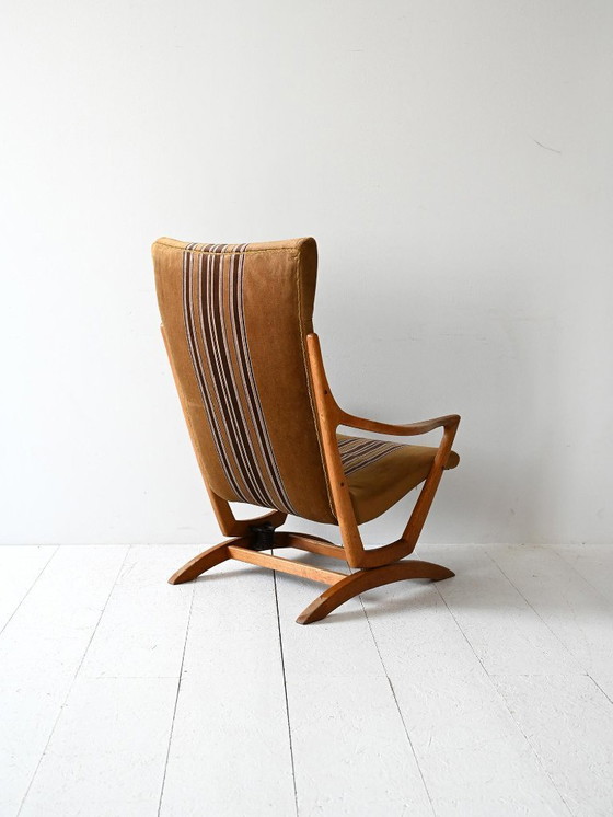 Image 1 of Fauteuil à dossier haut original en chêne scandinave, fin des années 1960