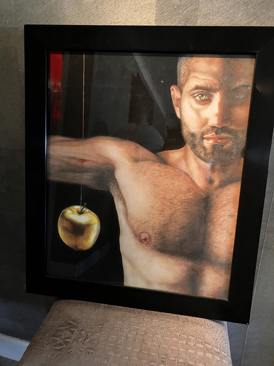 Image 1 of Javier Griekss, Homme à la pomme - Technique mixte 60x70 cm