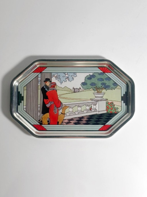Bol Avon vintage, illustration Art Déco, assiette en métal, années 1980