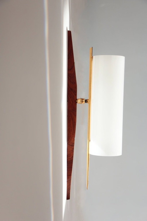 4 applique regolabili moderniste in teak e ottone – 1950