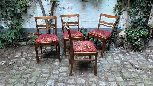 Set of 4 oak dining chairs, 1930s-1940s, fabric upholstery in good condition