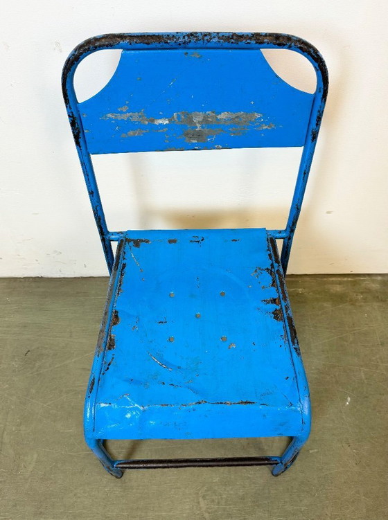 Image 1 of Blauwe industriële ijzeren stoelen, set van 2, jaren 50