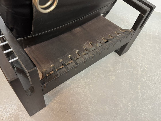 Image 1 of Beautiful black leather Brutalist armchair, designed by Sonja Wasseur. Amsterdam, Netherlands, 1970s.