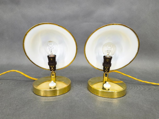 Image 1 of Pair of Art Deco Adjustable Brass Table Lamps, 1930s Czechoslovakia