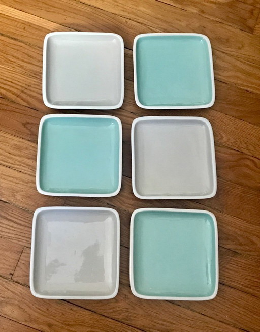 Lot 6 Assiettes à Dessert Carrées Turquoise et Gris