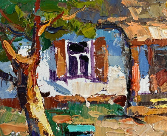 Image 1 of Original Oil Painting Summer Village Landscape Apiary in the yard
