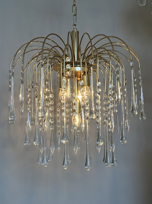 Xxl Vintage Teardrop Chandelier Now Pendant Lamp Transparent Pears Brass Frame