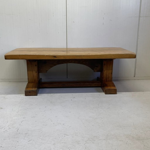 Table de monastère brutaliste en chêne massif, table de ferme française