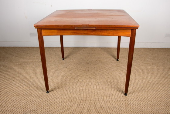Image 1 of Table Danoise en Teck et Feutrine, extensible et réversible, pour repas ou jeux par Carlo Jensen pour Hundevad & Co 1958.
